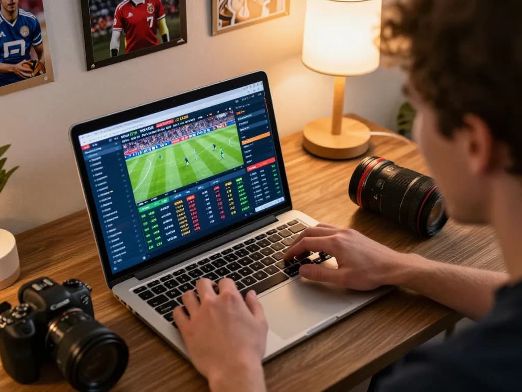Sunwin player analyzing live betting odds on a laptop for strategic wagering