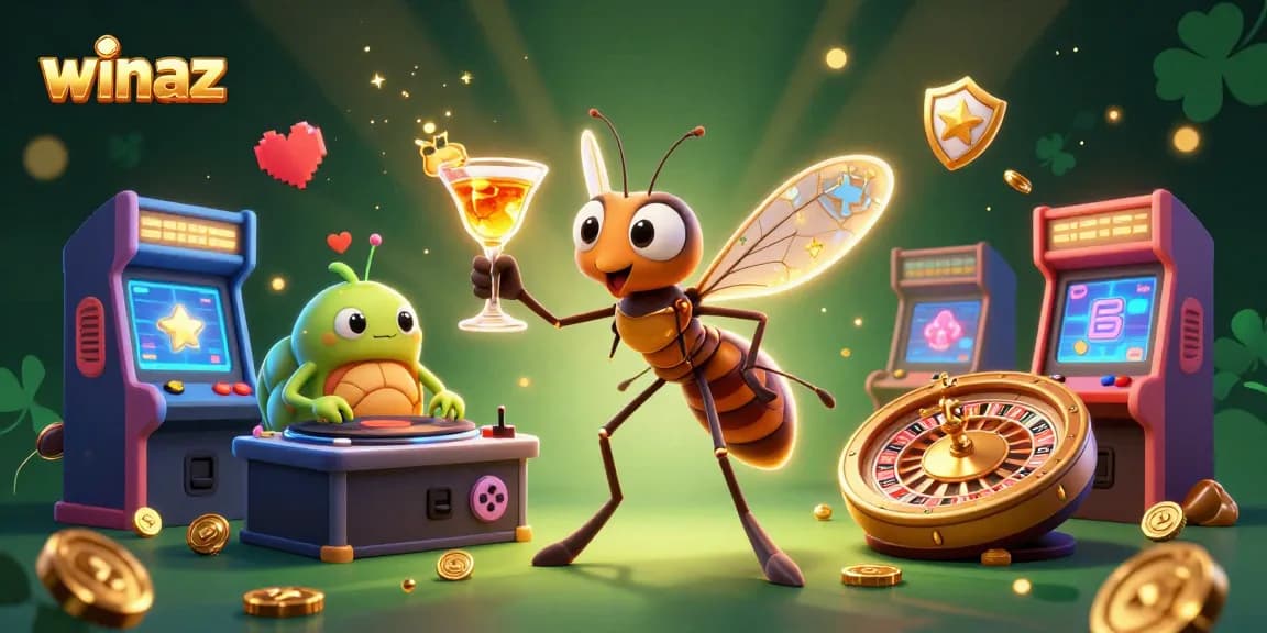 Experience excitement with winaz through a vibrant 3D casino scene featuring unique characters.