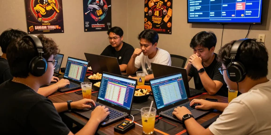 Group of friends enjoying Bandar Togel 4D Resmi Togel88 on mobile devices in an engaging home gaming atmosphere.
