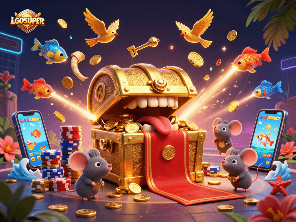 Experience thrilling aquatic adventures with LGOSUPER's vibrant 3D fishing game scene.