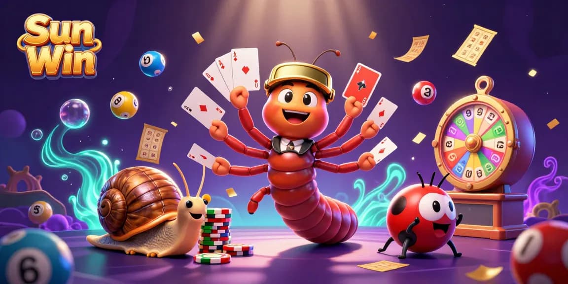 Engage in thrilling games at Sun Win with cheerful cartoon characters and dynamic casino elements.