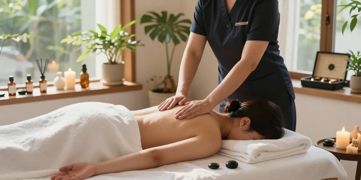 Relaxing 강서구출장안마 massage therapy session in a tranquil spa environment
