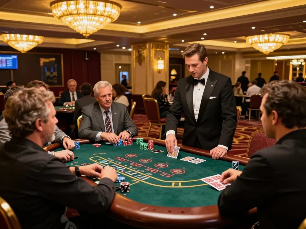 Experience the thrill of DAFTAR IDNSCORE at an elegant blackjack table, with players focused on their game.