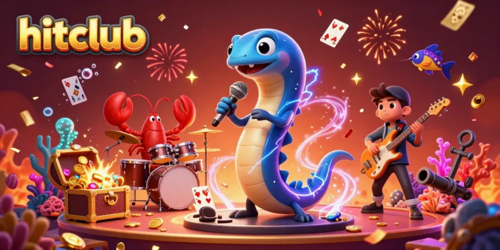 Join the fun at hitclub's underwater casino with a DJ electric eel and vibrant gaming elements.