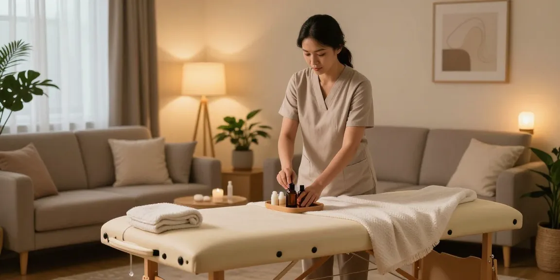 Experience premium 수원출장안마 services in a cozy home setting with a professional therapist preparing for a relaxing massage session.