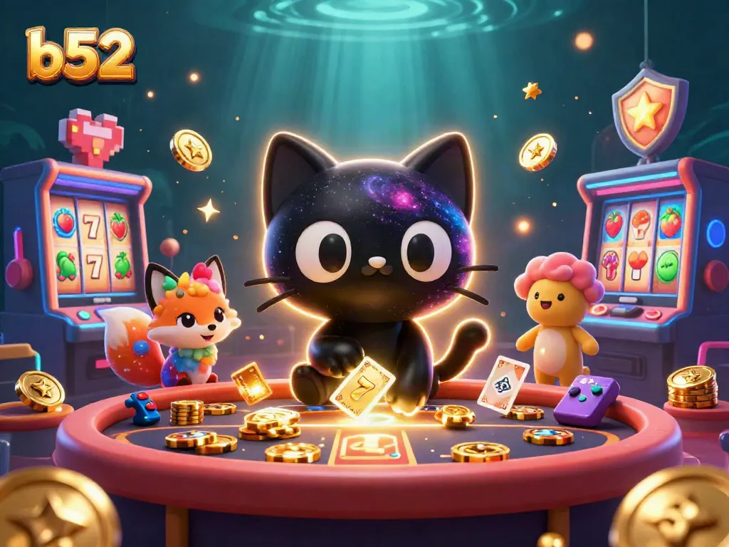 Engage in spinning slot machines and gambling fun with B52 and a cosmic cat!