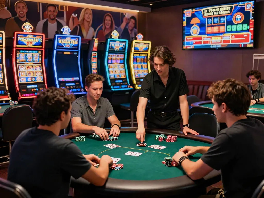 Exciting net88 online casino scene with players engaged in poker, showcasing vibrant gaming atmosphere.