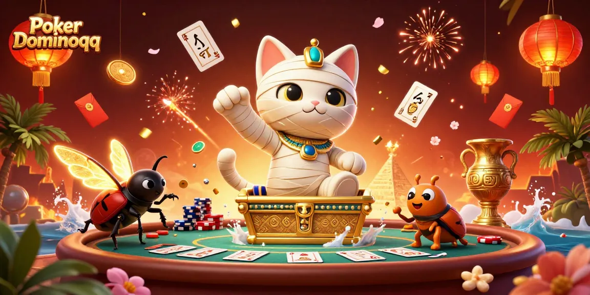 Engage with Poker Dominoqq features in a vibrant 3D casino illustration showcasing exciting gameplay.