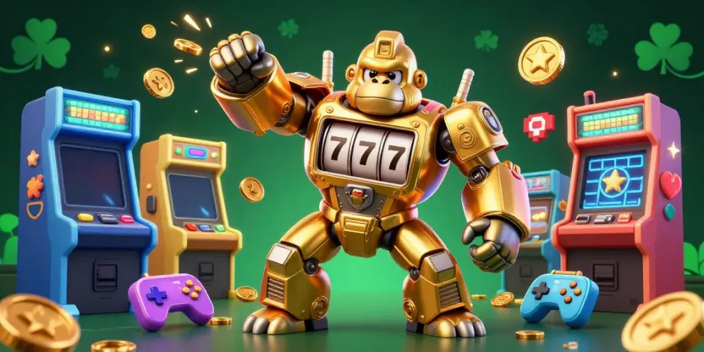 Experience gaming excitement with shbetcasino's dynamic golden gorilla mech and immersive visuals.