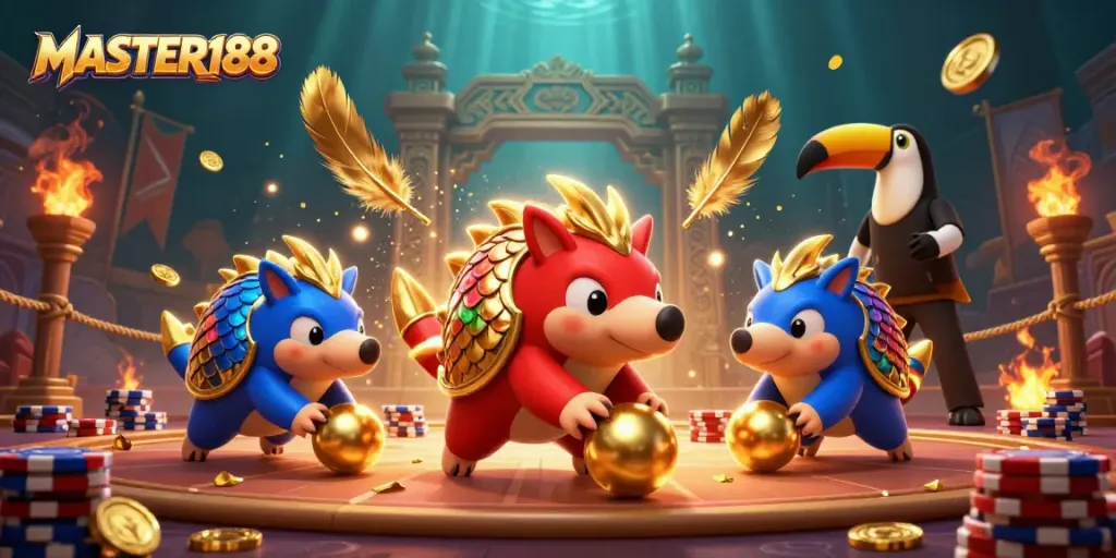 Engage in thrilling gameplay inspired by MASTER188 with vibrant pangolins and casino elements.