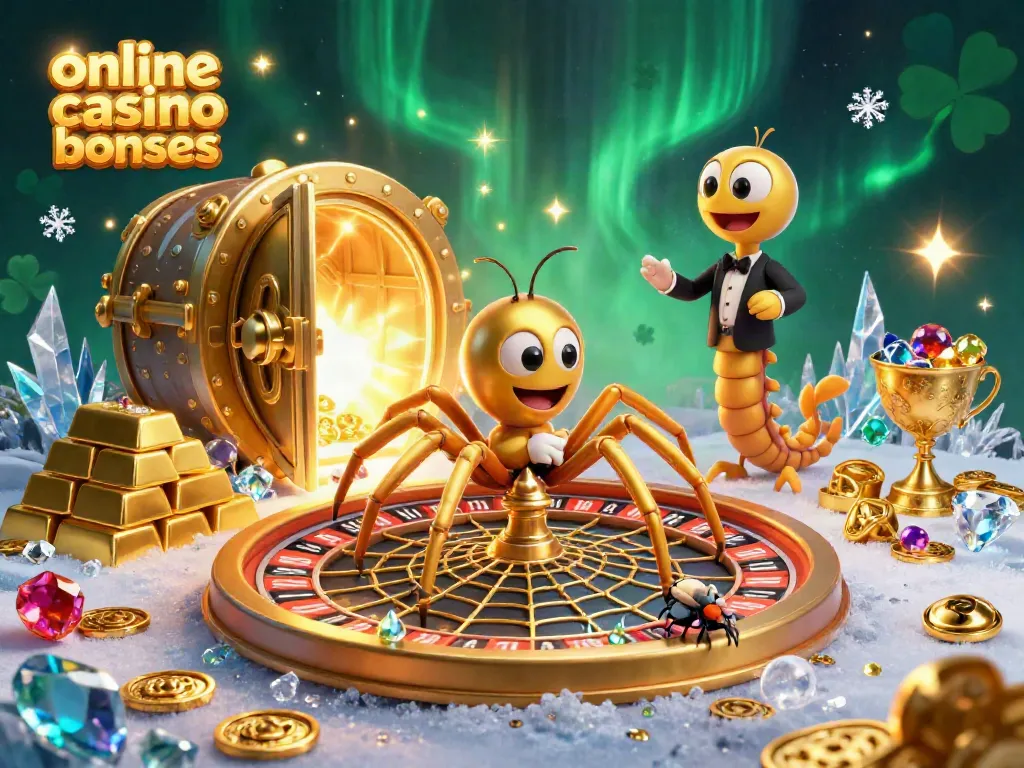 Engaging 3D scene illustrating online casino bonuses with a spider spinning a roulette web.