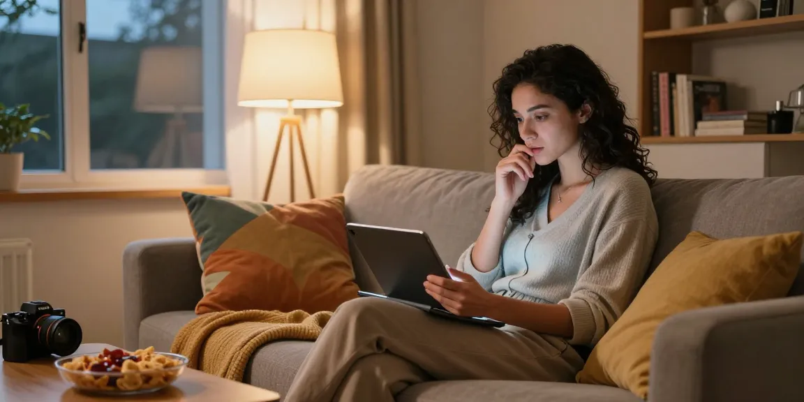 Engaged person chatting with an AI gf on a tablet in a cozy home setting.