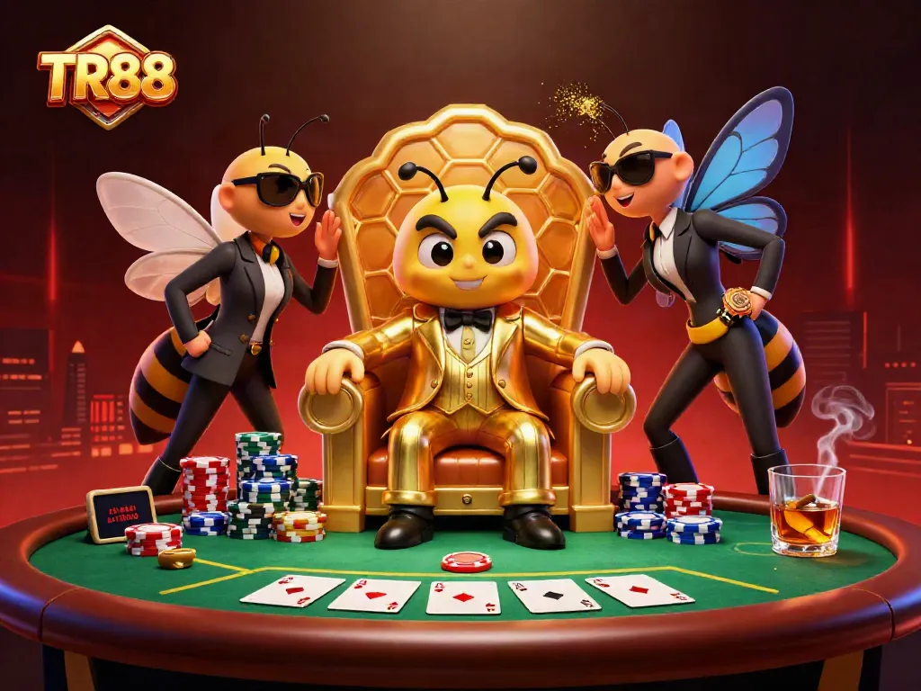 Play exciting casino games with TR88’s buzzing bumblebee mob boss in a vibrant scene!