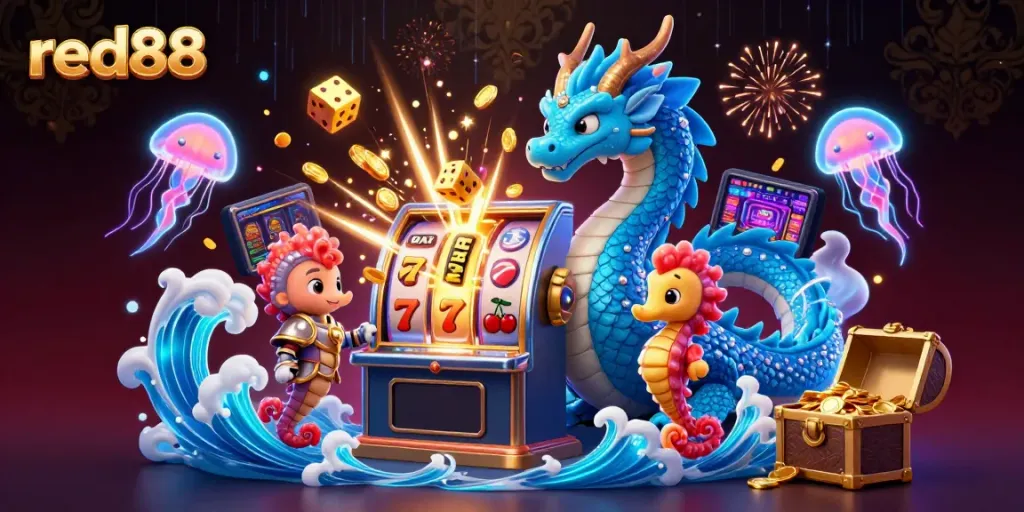 Experience excitement with red88's dazzling slot machine bursting with rewards and mythical sea creatures.