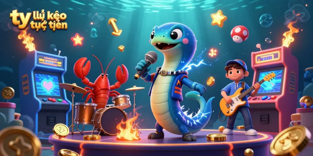 Engage with tỷ lệ kèo trực tuyến amidst an animated underwater casino featuring vibrant characters and gaming elements.