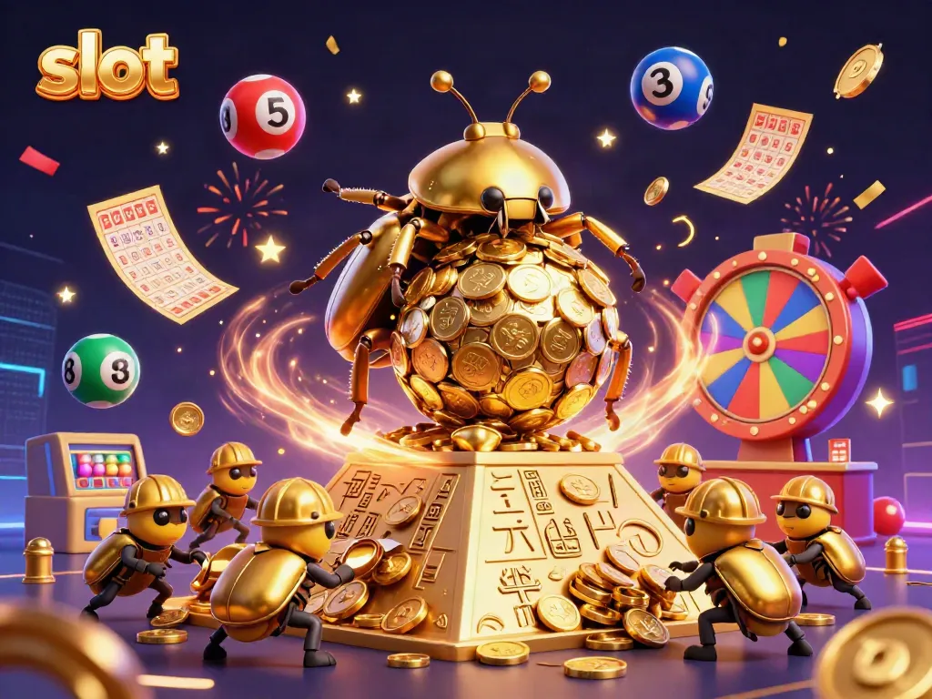 Experience the thrill of slot gaming with colorful reels and casino symbols in a vibrant scene.