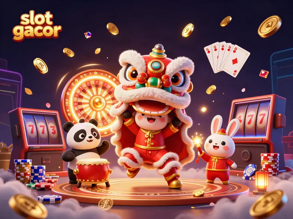 Experience the excitement of slot gacor with this vibrant 3D illustration featuring lively casino elements.