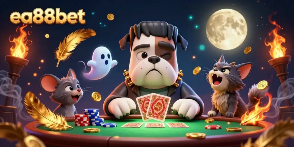 Engage in winning strategies at ea88bet with a vibrant, action-packed casino illustration.
