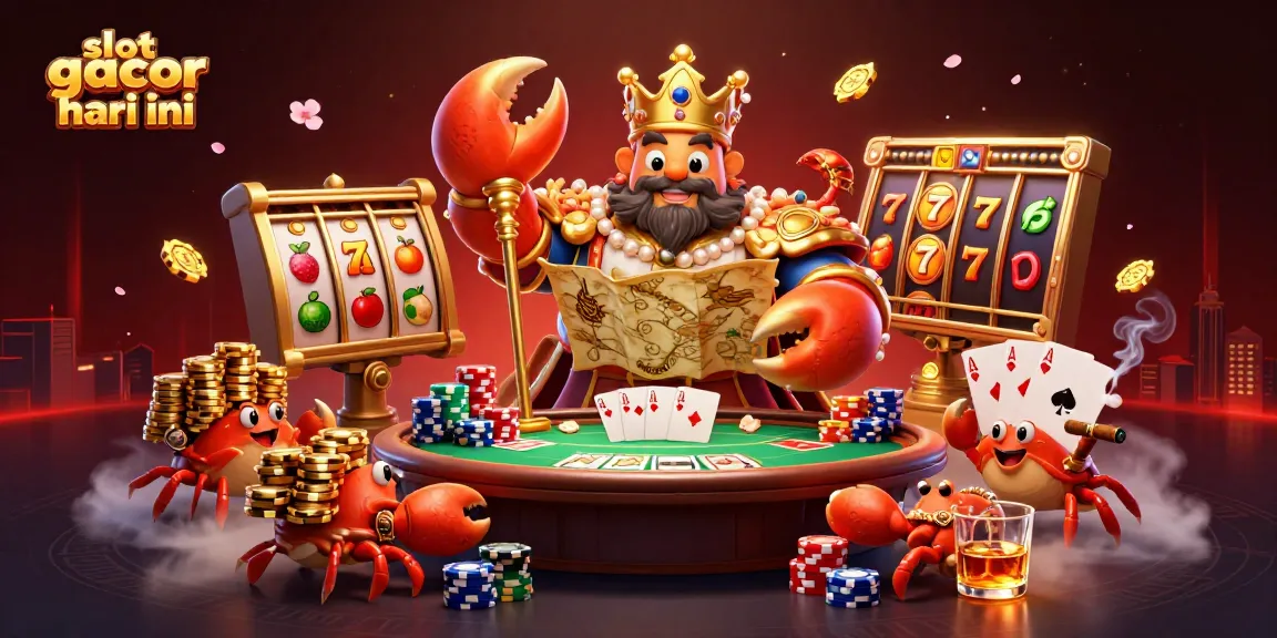 Engage with slot gacor hari ini as a golden crab emperor and hermit crabs navigate a lively casino scene.