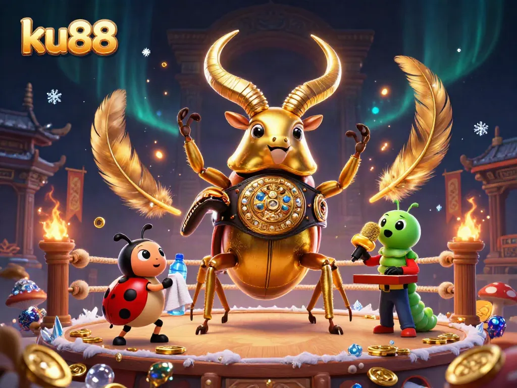 Experience thrilling gameplay at ku88 with a giant beetle champion and casino elements.