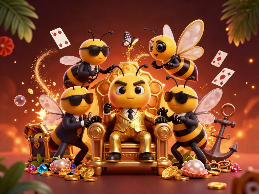 Experience the thrilling BJ66 casino adventure with vibrant characters and treasures in this dynamic 3D scene.