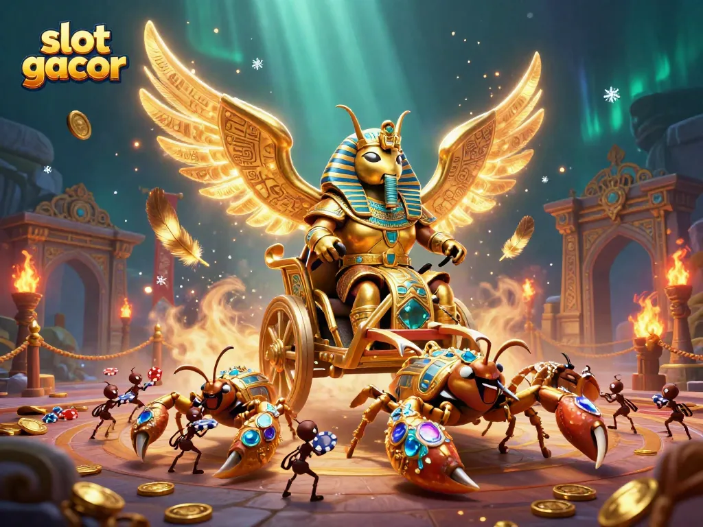 Engage in slot gacor gameplay with a stunning 3D illustration of an ancient pharaoh in battle.