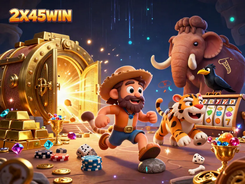 Permainan slot yang mendebarkan di 2X45WIN, dengan berbagai elemen kasino berkilau.