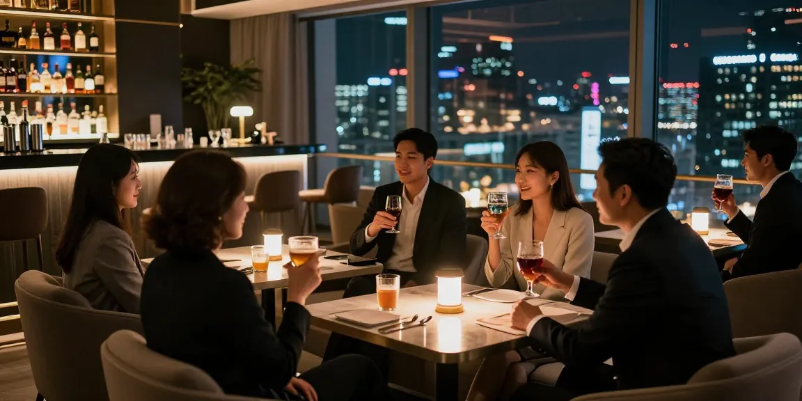 강남 구구단에서의 고급스러운 사교적 분위기, 모임을 위한 독립된 룸에서 즐기는 전문 인사들
