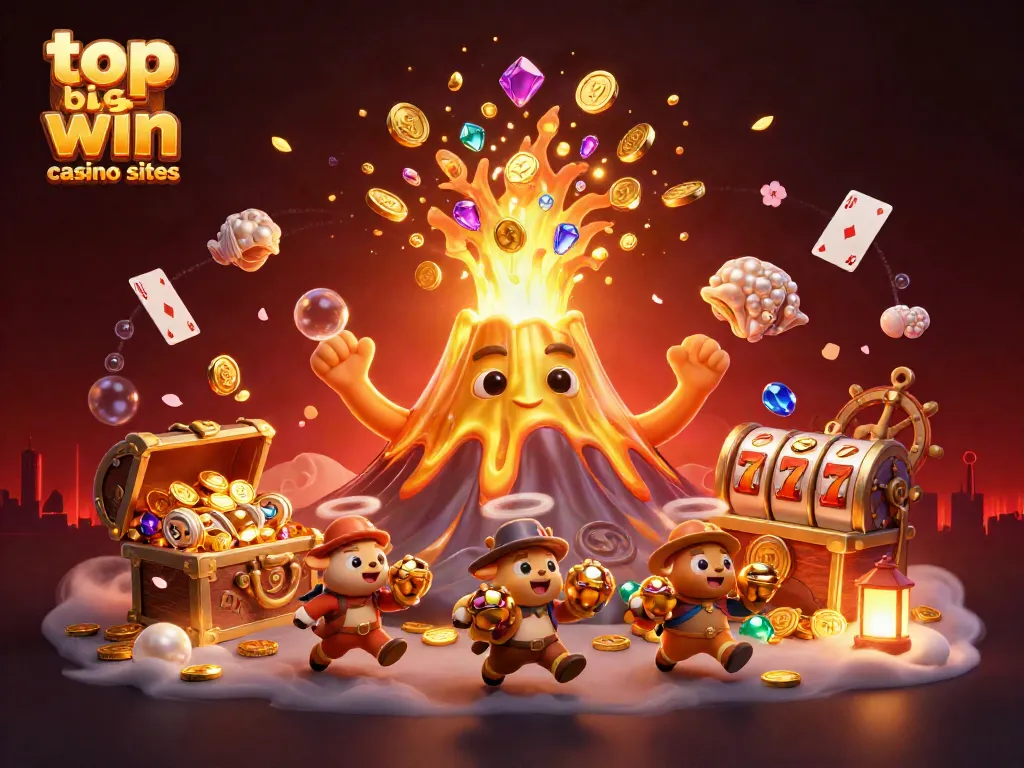 Exploring the top big win casino sites within a rich 3D casino-themed illustration.