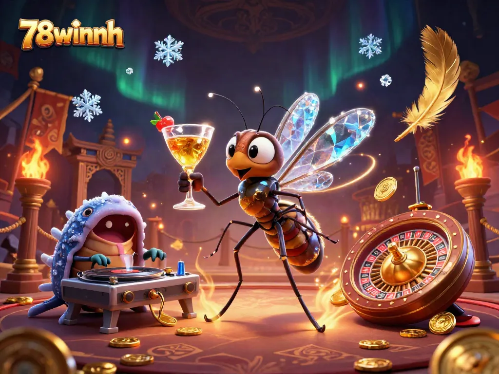 Experience casino excitement with the lively 78winnh characters in this vibrant 3D illustration.