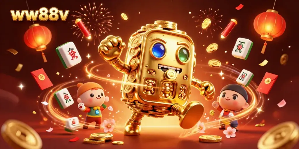 Engage in thrilling casino adventures with ww88v's dynamic golden golem and festive elements.
