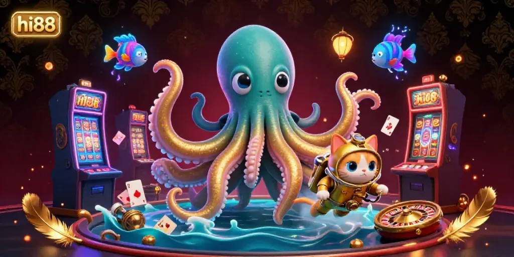 Khám phá thế giới xa hoa của hi88 với kraken và cá đại dương trong sòng bài.