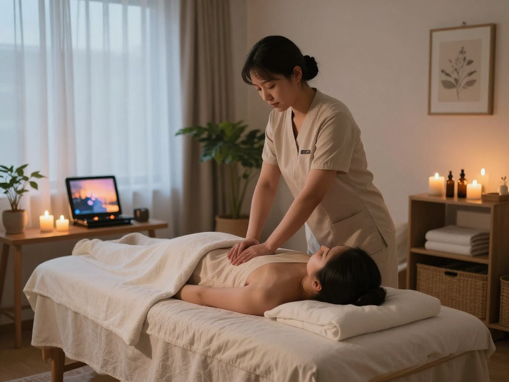 종로출장마사지 session in a tranquil home setting with professional therapist.