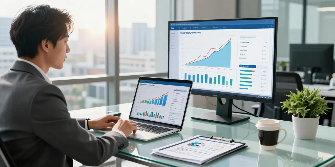 Half hourly meter consultation in modern office with energy analytics on screen