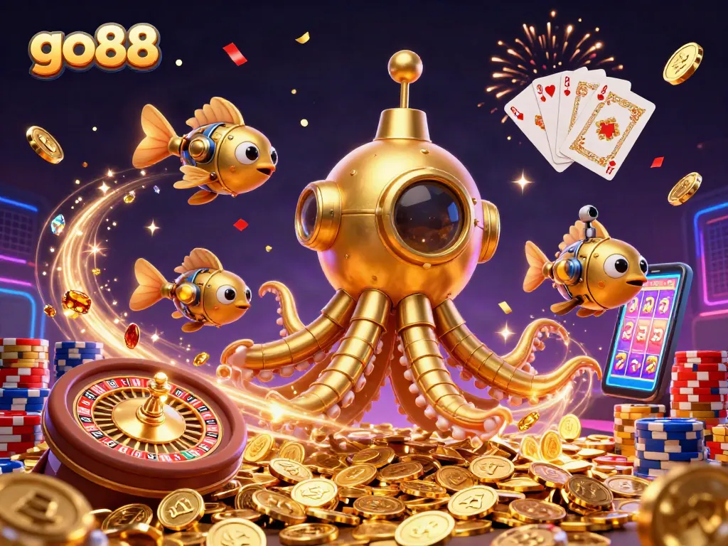 Spin the reels and win with go88 in this vibrant 3D casino scene full of excitement.