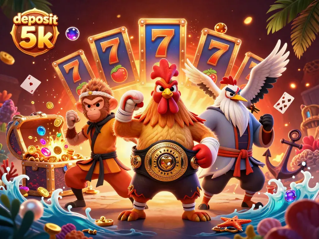 Experience big wins with deposit 5k in this vibrant 3D casino scene featuring exciting game elements.