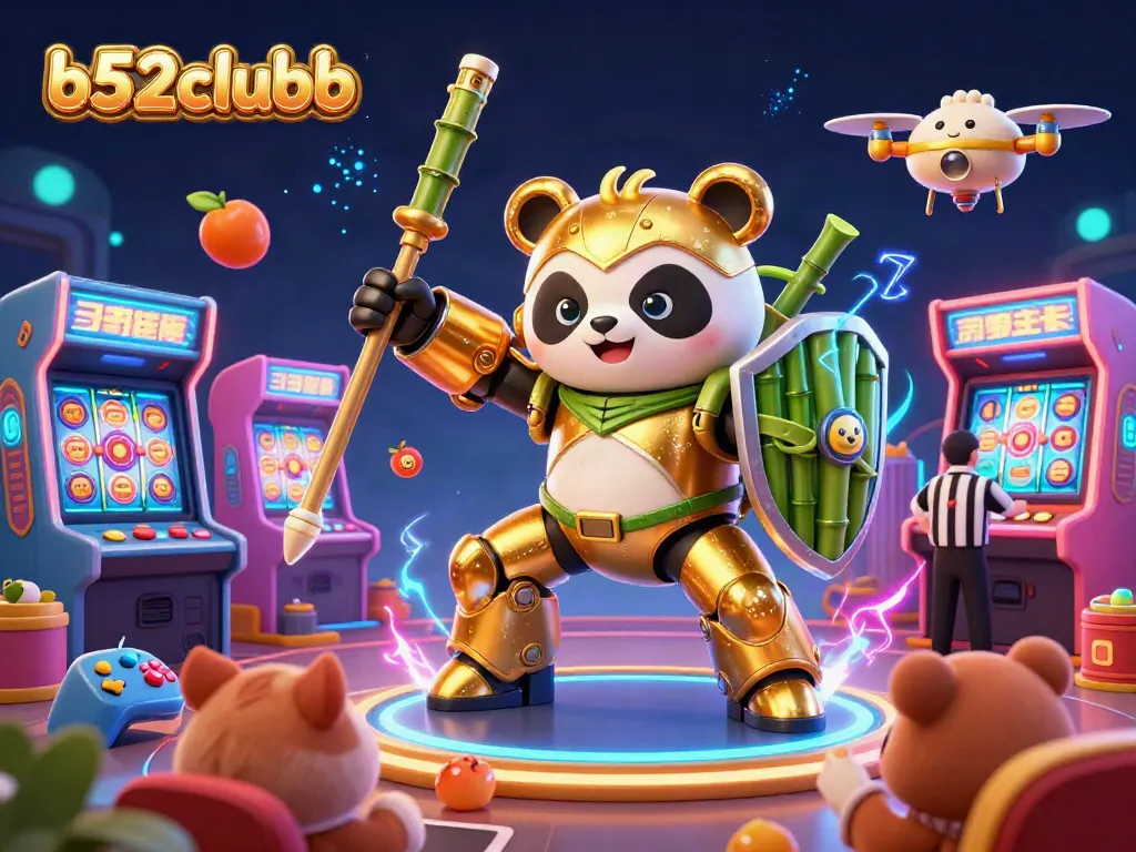 b52clubb engages players in a vibrant 3D casino scene with dynamic slot reels and thrilling animated character action.