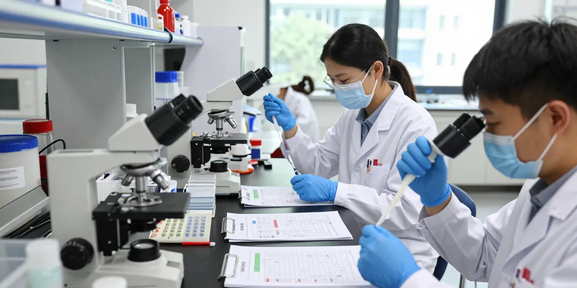 Researchers analyzing Retatrutide samples at www.koipeptidescanada.com/retatrutide-canada in a modern lab.
