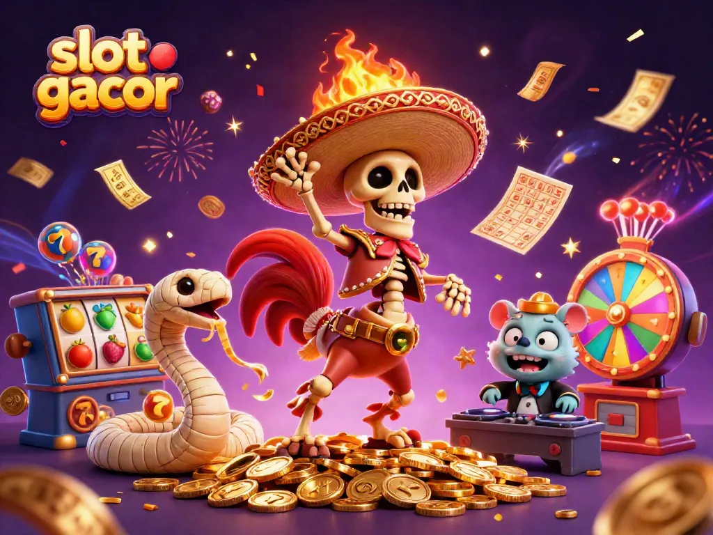 Experience the thrill of slot gacor with festive characters and colorful symbols in a vibrant celebration.