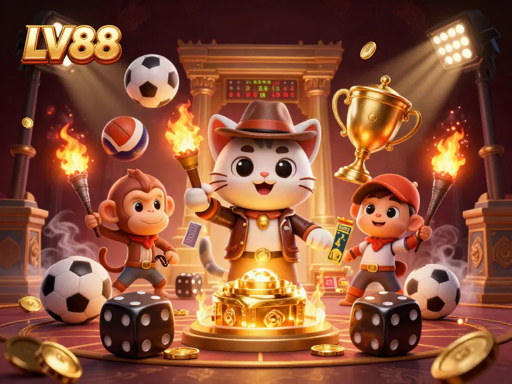 Engage with LV88's thrilling adventures as a cartoon archaeologist cat and monkey uncover casino treasures.