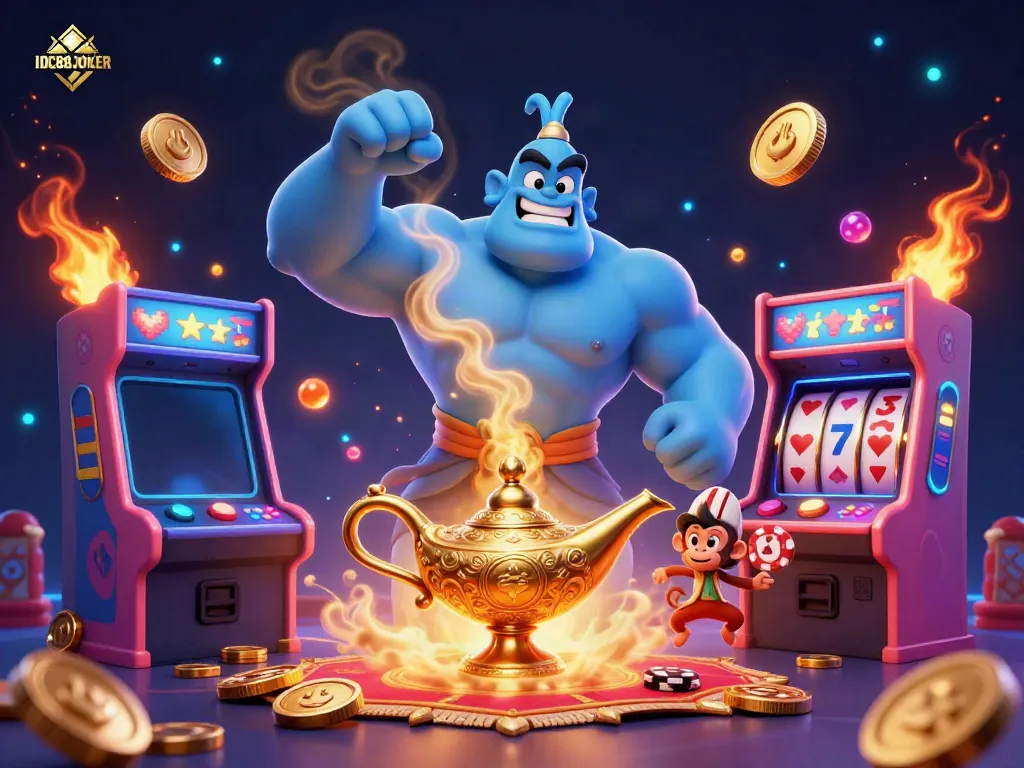 Engage with IDC88JOKER in a vibrant animated scene that captures the excitement of online slots.