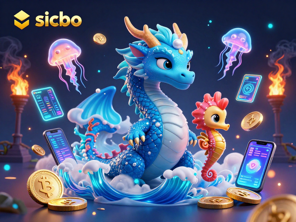 Experience the thrill of sicbo with a vibrant digital illustration showcasing a dragon and floating coins.