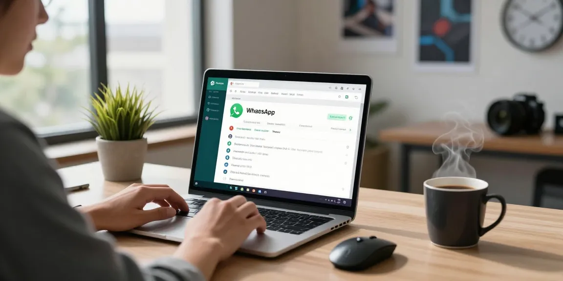 Using WhatsApp電腦版 in a modern workspace, showcasing productivity and tech setup.