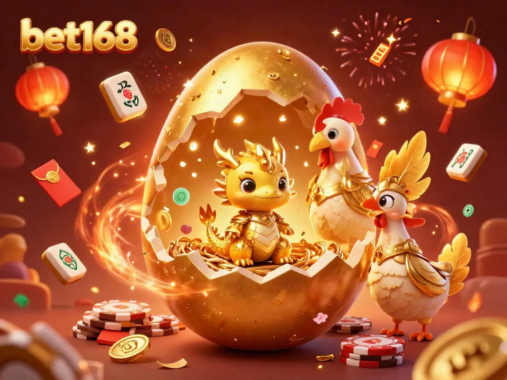 Win big with bet168's golden dragon and poker chips in a festive casino scene.