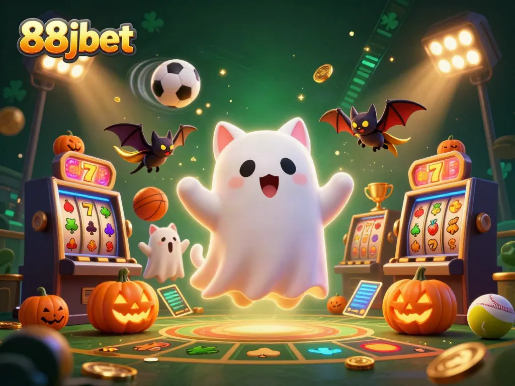 Experience the thrills of 88jbet with ghostly characters and vibrant slot game elements.