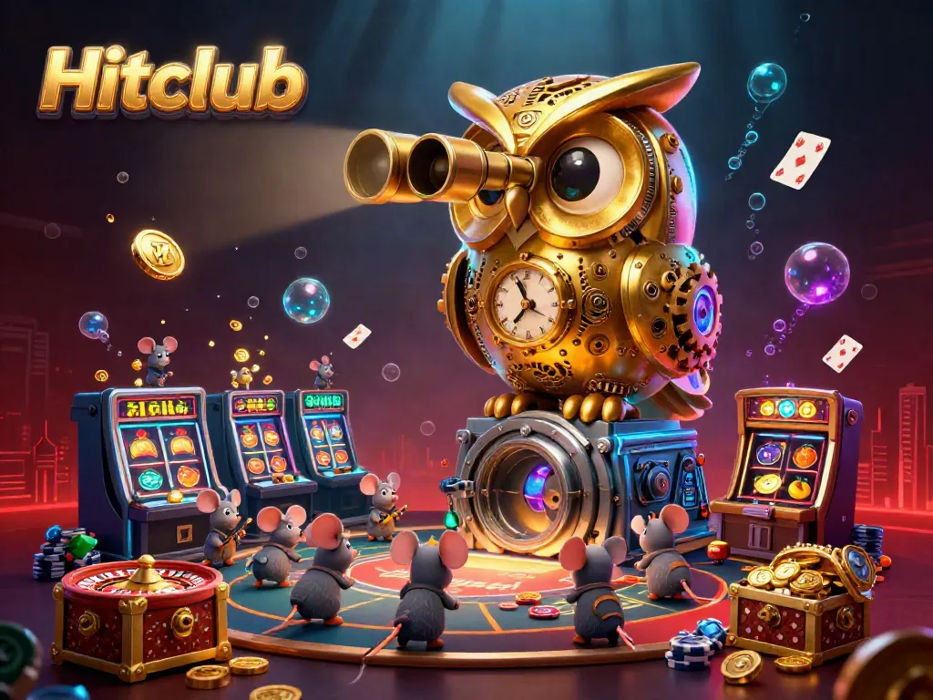 Engage with Hitclub's unique casino experience featuring an elaborate 3D scene filled with vibrant elements.