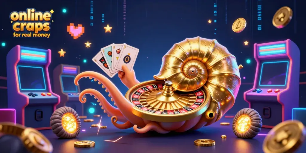 Experience online craps for real money with vibrant 3D characters and dynamic game elements in a captivating casino scene.