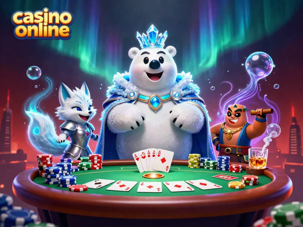 Participa en el casino online con una mano ganadora en la mesa rodeado de fichas y premios.