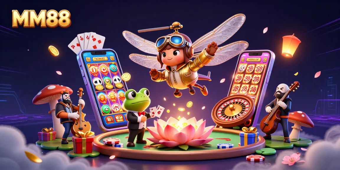 Bet on MM88 as a 3D cartoon dragonfly and frog bring colorful gaming to life