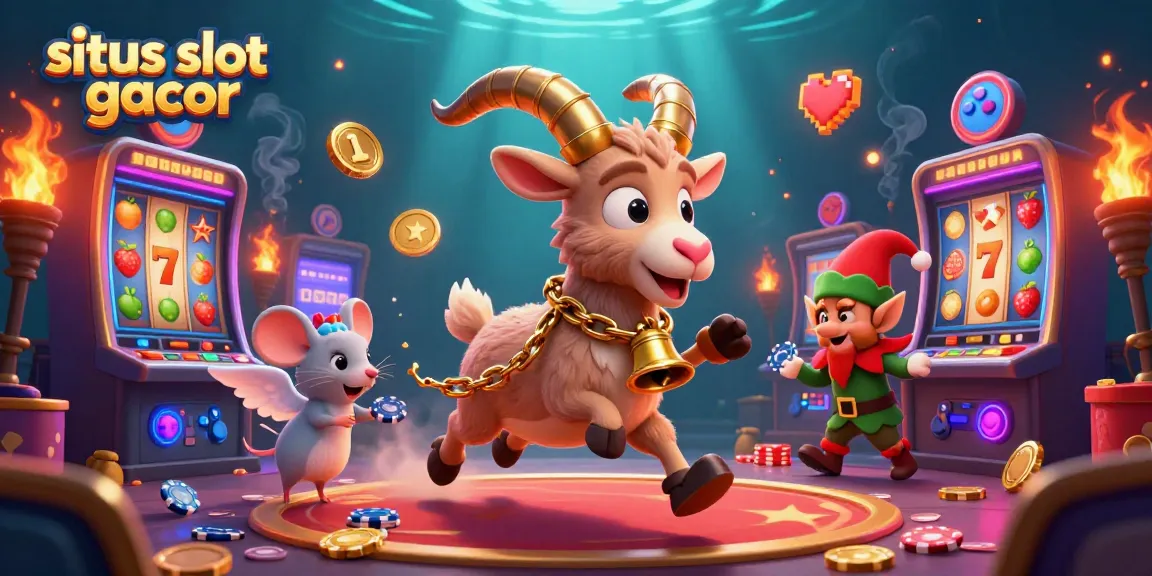 Play slots at situs slot gacor with a thrilling scene of jackpot action, featuring playful characters.